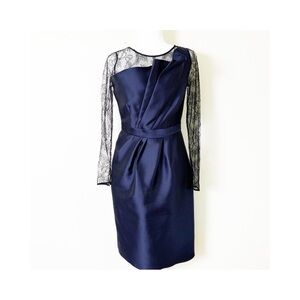 CARMEN MARC VALVO Navy Blue/Black Lace Sleeve Cocktail Dress